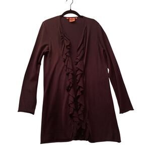 Tory Burch Ladies Black Cotton Open Cardigan Ruffles on Front Size Med